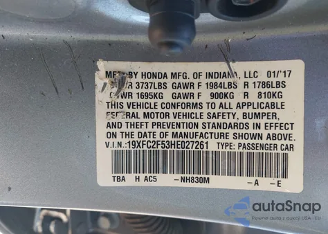 2017 Honda Civic Lx from USA, damaged, VIN 19XFC2F53HE027261